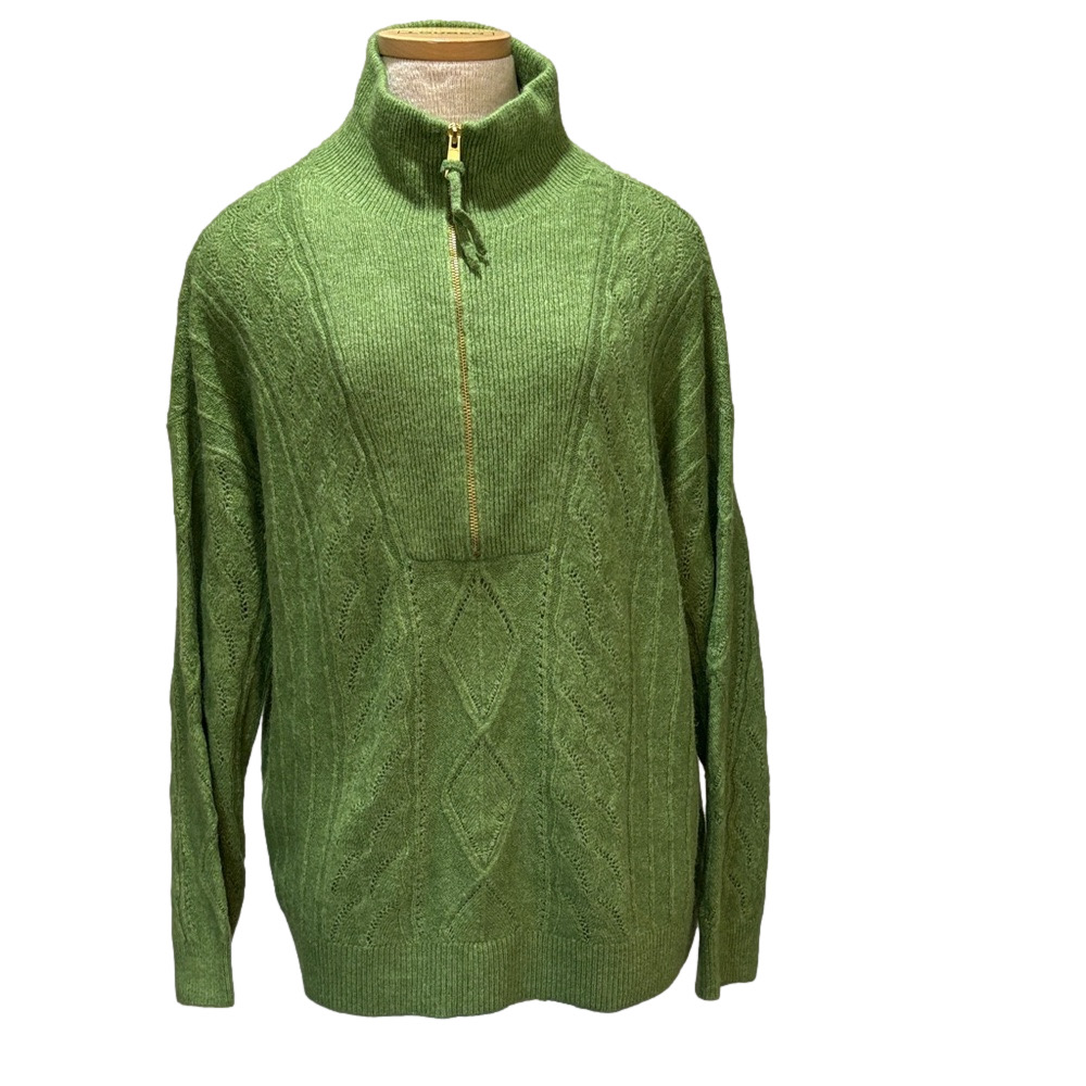 Talbots sz XL green high neck 3/4 zip sweater